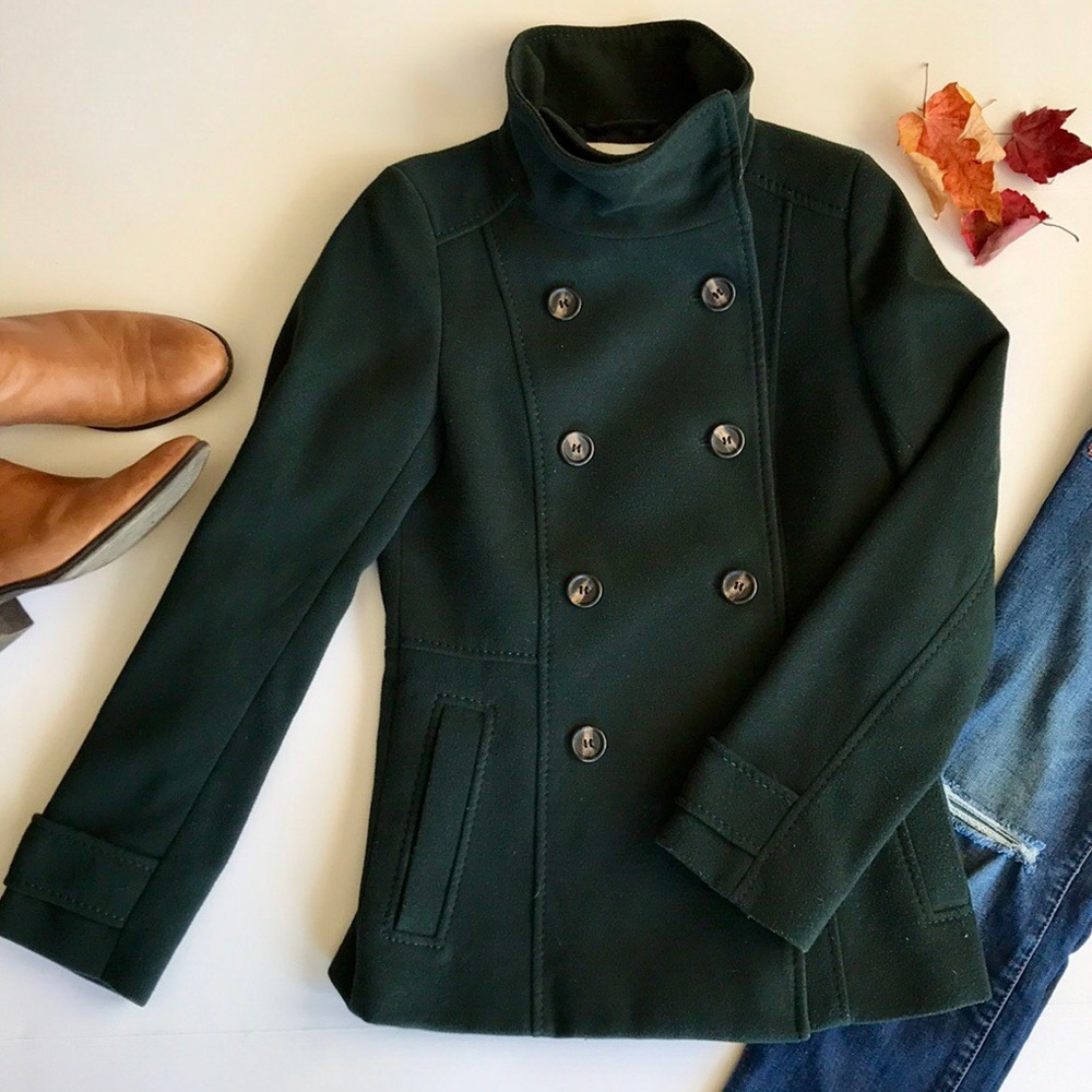 H&M Hunter Green Funnel Neck Pea Coat